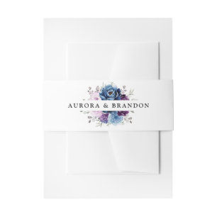 Dusty Blue Purple Navy Lilac Blooms Wedding Invitation Belly Band