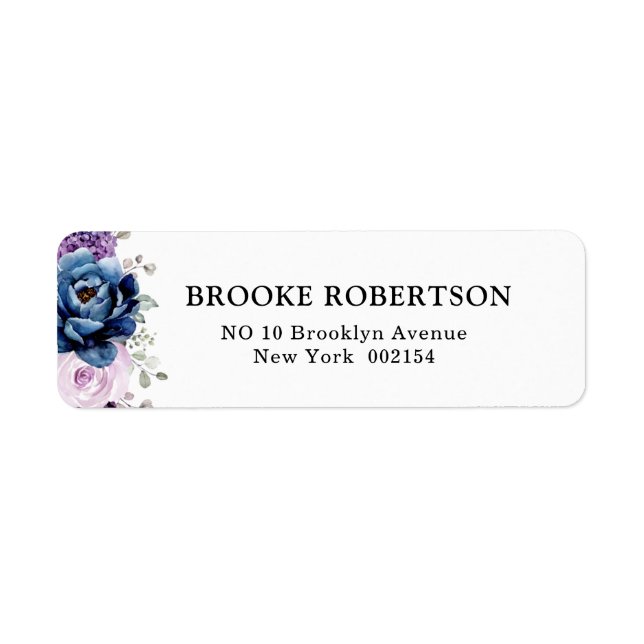 Dusty Blue Purple Navy Lilac Blooms Wedding Label (Front)