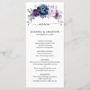 Dusty Blue Purple Navy Lilac Blooms Wedding Menu