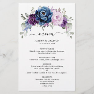 Dusty Blue Purple Navy Lilac Blooms Wedding Menu