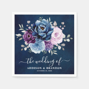 Dusty Blue Purple Navy Lilac Blooms Wedding Napkin