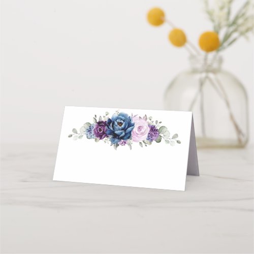 Dusty Blue Purple Navy Lilac Blooms Wedding Place Card