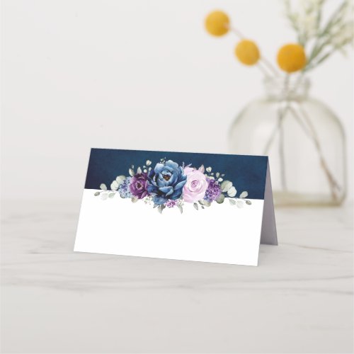 Dusty Blue Purple Navy Lilac Blooms Wedding Place  Place Card
