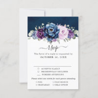 Dusty Blue Purple Navy Lilac Blooms Wedding RSVP C