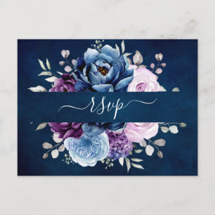 Dusty Blue Purple Navy Lilac Blooms Wedding RSVP P Postcard