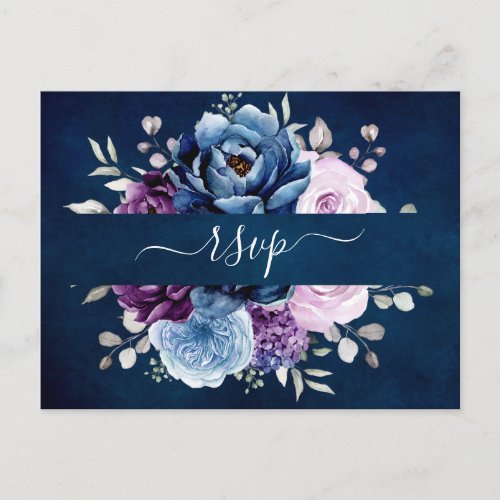 Dusty Blue Purple Navy Lilac Blooms Wedding RSVP P Postcard