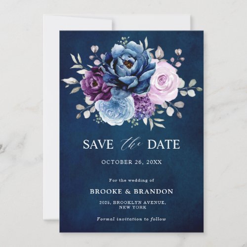 Dusty Blue Purple Navy Lilac Blooms Wedding Save T Save The Date