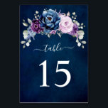Dusty Blue Purple Navy Lilac Blooms Wedding Table  Number<br><div class="desc">Elegant dusty blue Purple lilac lavender floral theme wedding table number featuring elegant bouquet of dusty blue,  Navy,  purple,  lilac color rose flowers buds and sage green eucalyptus leaves. Please contact me for any help in customization or if you need any other product with this design.</div>