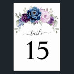 Dusty Blue Purple Navy Lilac Blooms Wedding Table Number<br><div class="desc">Elegant dusty blue Purple lilac lavender floral theme wedding table number featuring elegant bouquet of dusty blue,  Navy,  purple,  lilac color rose flowers buds and sage green eucalyptus leaves. Please contact me for any help in customization or if you need any other product with this design.</div>
