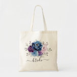 Dusty Blue Purple Navy Lilac Blooms Wedding Tote Bag<br><div class="desc">Elegant dusty blue Purple lilac lavender floral theme wedding bride tote bag featuring elegant bouquet of dusty blue,  Navy,  purple,  lilac color rose flowers buds and sage green eucalyptus leaves. Please contact me for any help in customization or if you need any other product with this design.</div>
