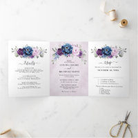 Dusty Blue Purple Navy Lilac Blooms Wedding Tri-Fo
