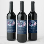 Dusty Blue Purple Navy Lilac Blooms Wedding Wine L Wine Label<br><div class="desc">Elegant dusty blue Purple lilac lavender floral theme wedding wine label featuring elegant bouquet of dusty blue,  Navy,  purple,  lilac color rose flowers buds and sage green eucalyptus leaves. Please contact me for any help in customization or if you need any other product with this design.</div>