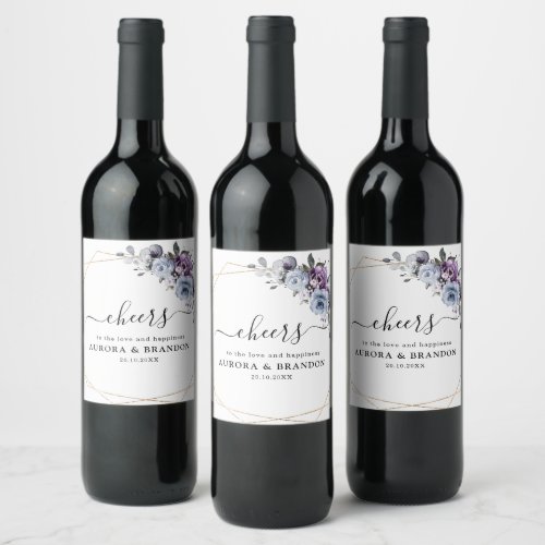 Dusty Blue Purple Navy Lilac Blooms Wedding Wine L Wine Label
