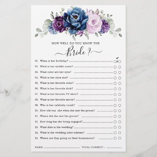Dusty Blue Purple Navy Lilac  Bridal Shower Game