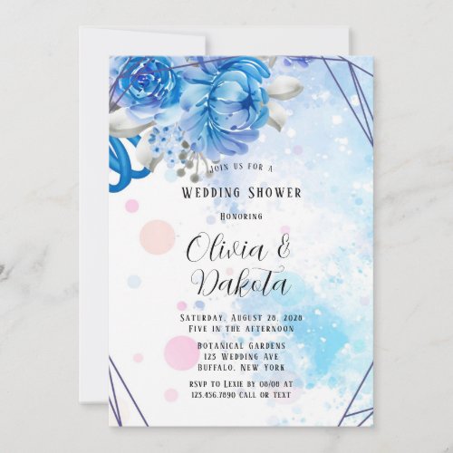Dusty Blue Purple Watercolor Floral Wedding Shower Invitation