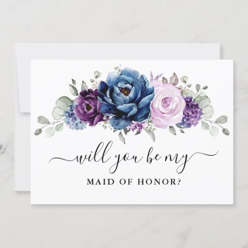 Dusty Blue Purple Will you be my Maid of Honor Invitation