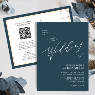 Dusty Blue QR Code All In One Modern Chic Wedding Invitation Postcard