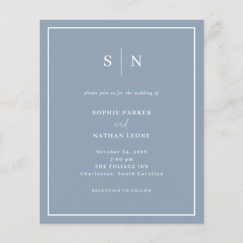 Dusty Blue QR Code Budget Wedding Invitation