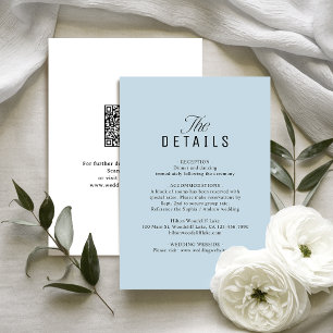 Dusty Blue QR Code Classy Wedding Details Note Card