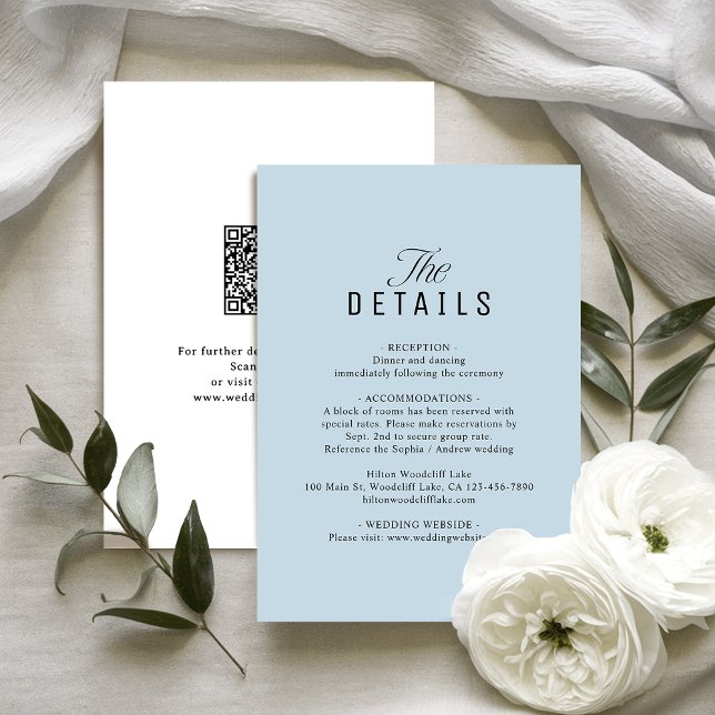 Dusty Blue QR Code Classy Wedding Details Note Card (Dusty Blue QR Code Classy Wedding Details Note Card)