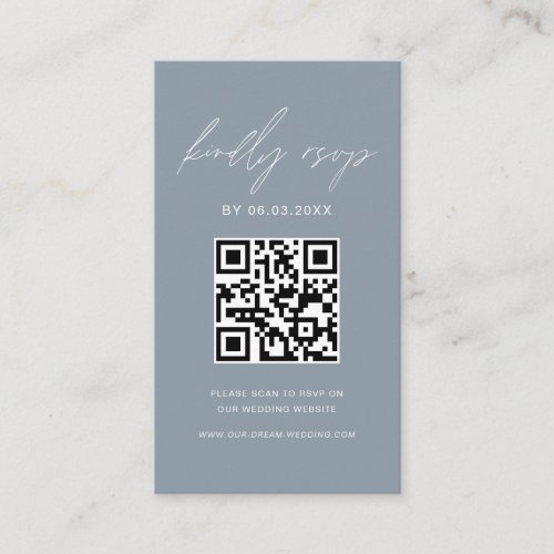 Dusty Blue QR Code Minimalist RSVP Wedding Website Enclosure Card