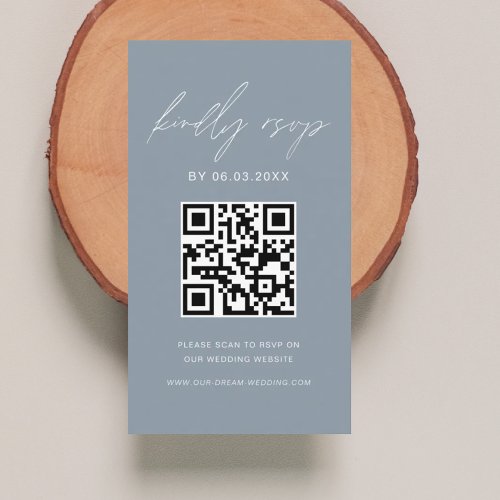 Dusty Blue QR Code Minimalist RSVP Wedding Website Enclosure Card