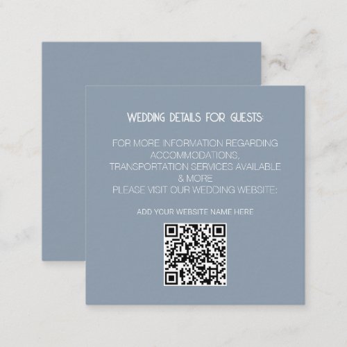 Dusty Blue QR Code Modern Wedding Details Minimal Enclosure Card