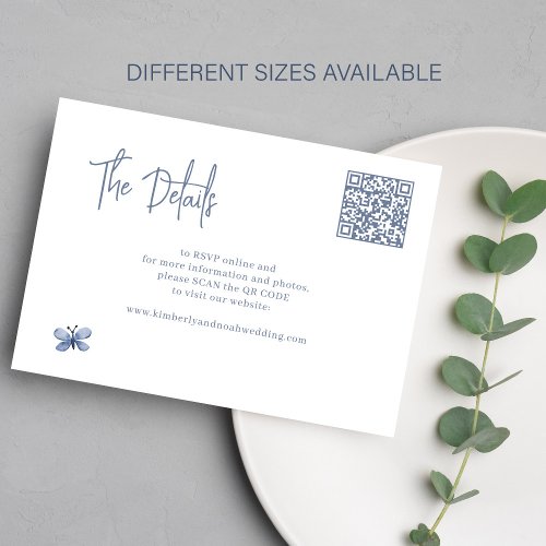 Dusty blue QR CODE online RSVP wedding details Enclosure Card