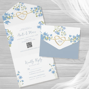 Dusty Blue QR Code Periwinkle Wedding All In One Invitation
