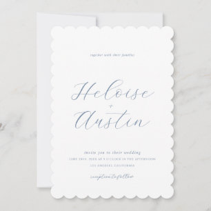 Dusty Blue QR Code Photo B&W Wedding Invitation