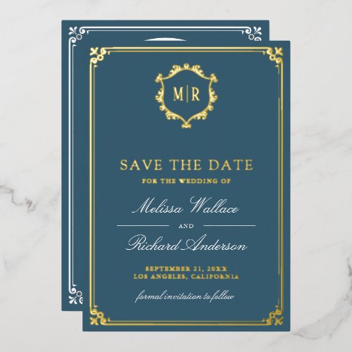 Dusty Blue QR Code Photo Wedding Save the Date Foil Invitation