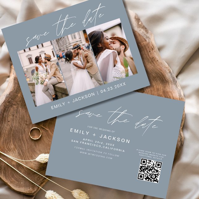 Dusty Blue QR Code - Save the Date 3 Photo Flyer (Creator Uploaded)