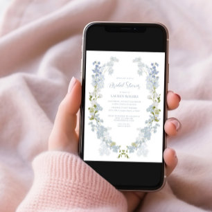 Dusty Blue QR Code Watercolor Floral Bridal Shower Invitation