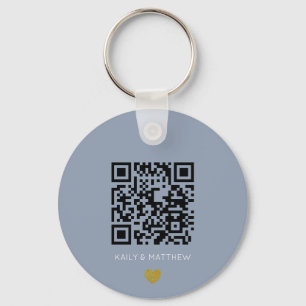 Dusty blue QR Code Wedding Save the date Keychain