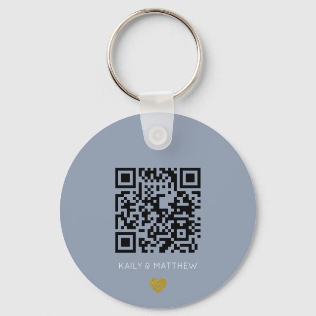 Dusty blue  QR Code Wedding Save the date Keychain (Front)