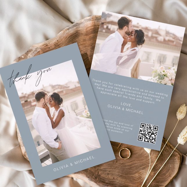 Dusty Blue QR Code Wedding Thank You Photo (Creator Uploaded)