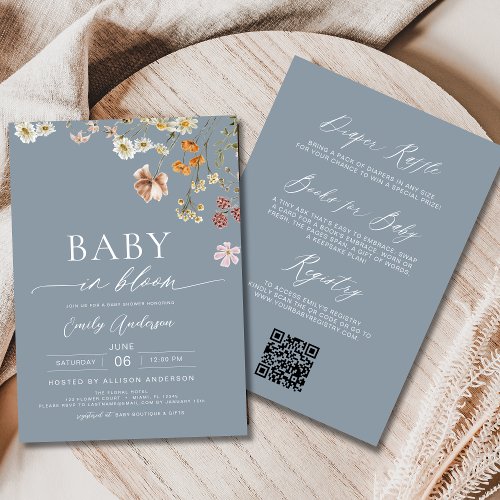 Wildflower Blue Floral or wildflower baby shower invitation