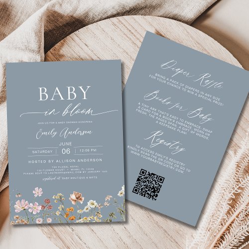 Wildflower Blue Floral or wildflower baby shower invitation