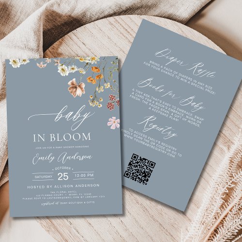 Wildflower Blue Floral or wildflower baby shower invitation
