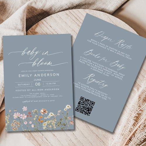 Wildflower Blue Floral or wildflower baby shower invitation