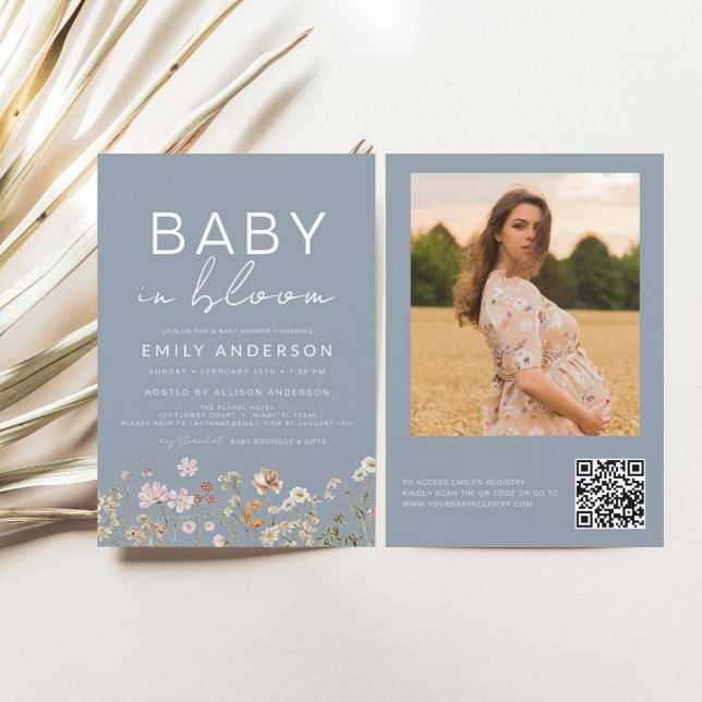 Dusty Blue QR Code Wildflower Baby in Bloom Shower (Creator Uploaded)