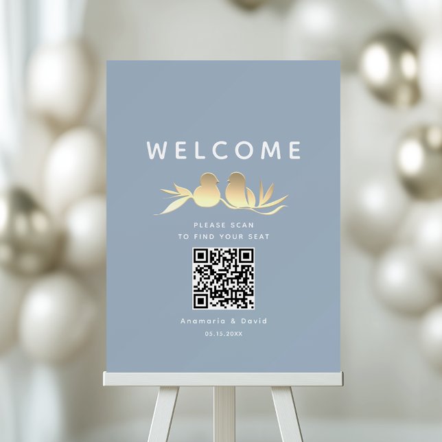 Dusty Blue QR Find Your Seat Wedding Foam Board (Creator Uploaded)