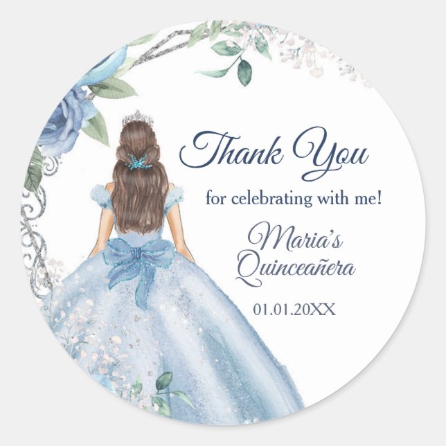 Dusty Blue Quinceañera 15 Anos Classic Round Sticker (Front)