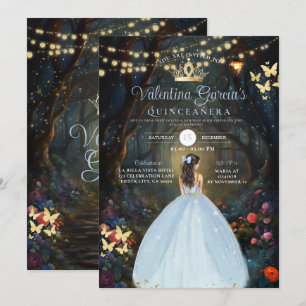 Dusty Blue Quinceañera 15 Anos Fores Flowers Gold  Invitation