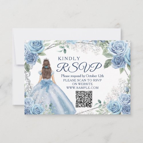 Dusty Blue Quinceaera 15 Anos RSVP Card