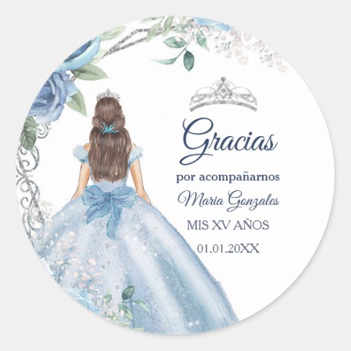 Dusty Blue Quinceaera Favor Thank You Gift Tags
