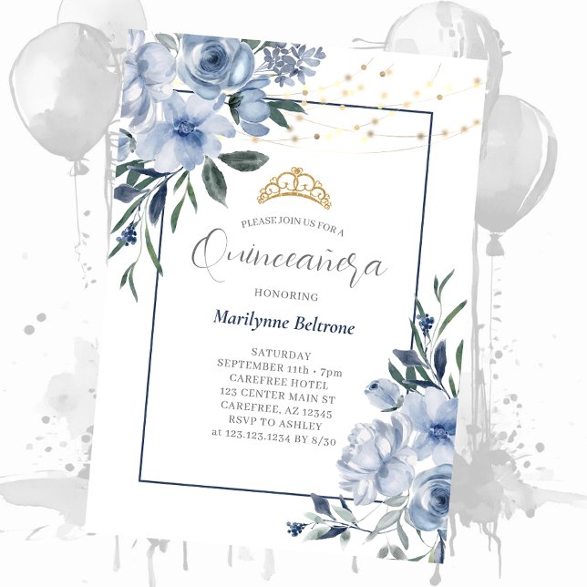 Dusty Blue Quinceañera Invitation (Creator Uploaded)