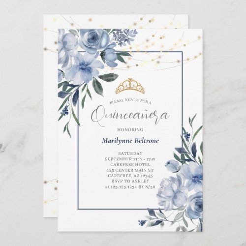 Dusty Blue Quinceaera Invitation