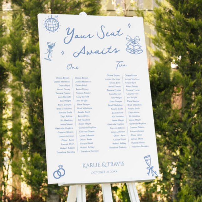 Dusty Blue Quirky Wedding Seating Chart Foam Board (Creator Uploaded)