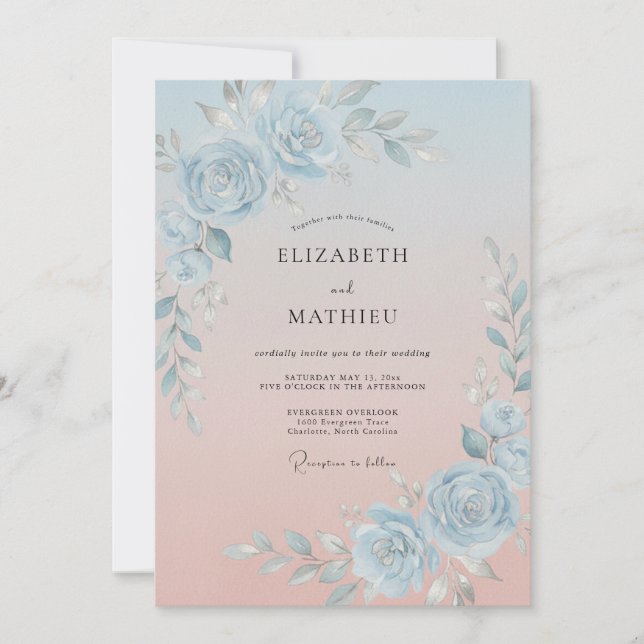 Dusty Blue Radiant Spring Wedding Invitation (Front)